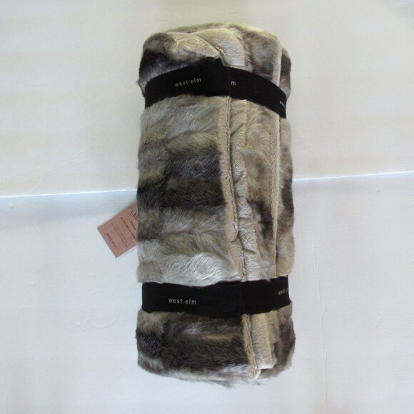 NWT West Elm Faux Fur OffSet Stripe "A Lux Way To Lounge" Throw 47X60" - Picture 2 of 6